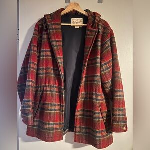 Woolrich wool blend hooded peacoat with waist cinch